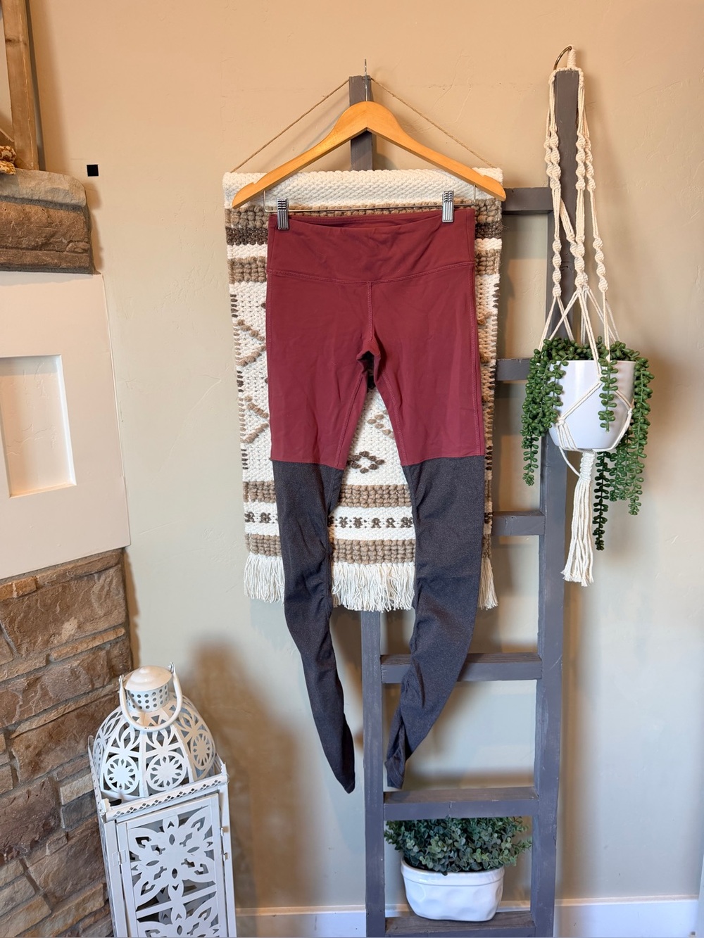 Alo Yoga Goddess Leggings Colorblock Mauve Pink Grey Ribbed Size S #inv254